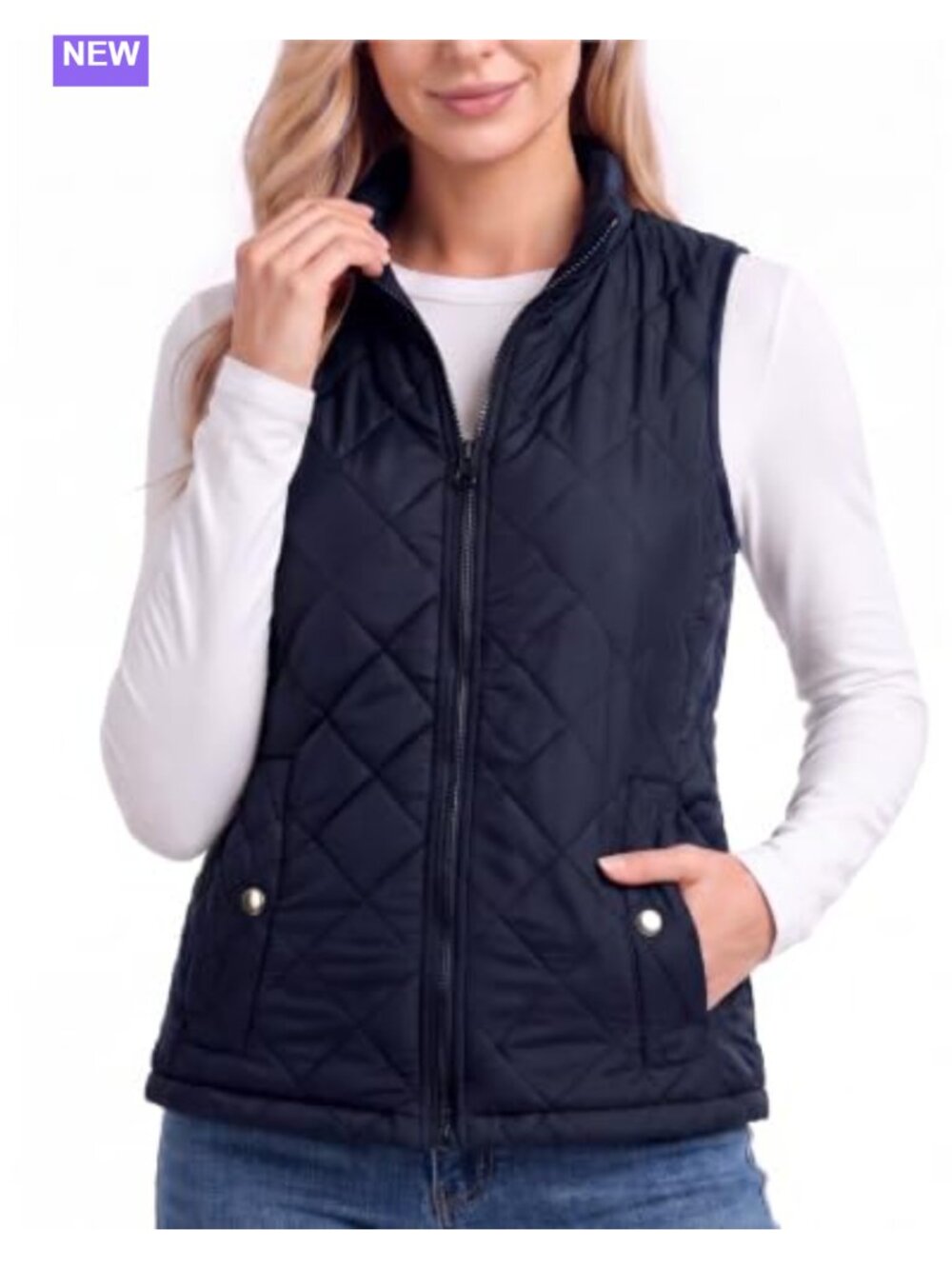 Diamond Quilted Puffer Vest Women Stand Collar Lightweight